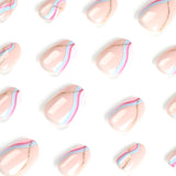 Adesivo de unha curto rosa azul roxo com ondas para vestir, removível, peça de unha com glitter dourado｜365nails