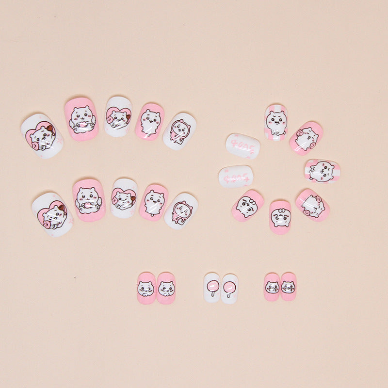 Pink and white girl children's nail cute dog graffiti manicure kids nails｜365nails