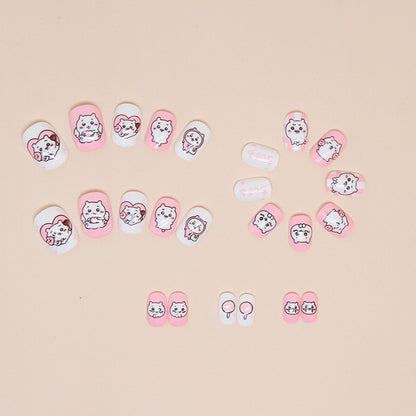 Pink and white girl children's nail cute dog graffiti manicure kids nails｜365nails