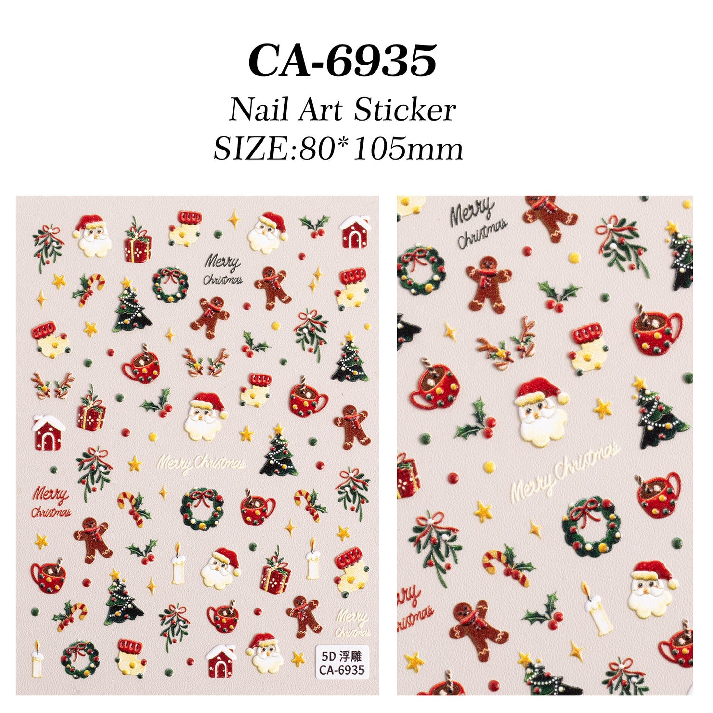 Christmas Atmosphere Nail Art Sticker 5D Embossed Three-dimensional Santa Elk Nail Sticker Ornament CA