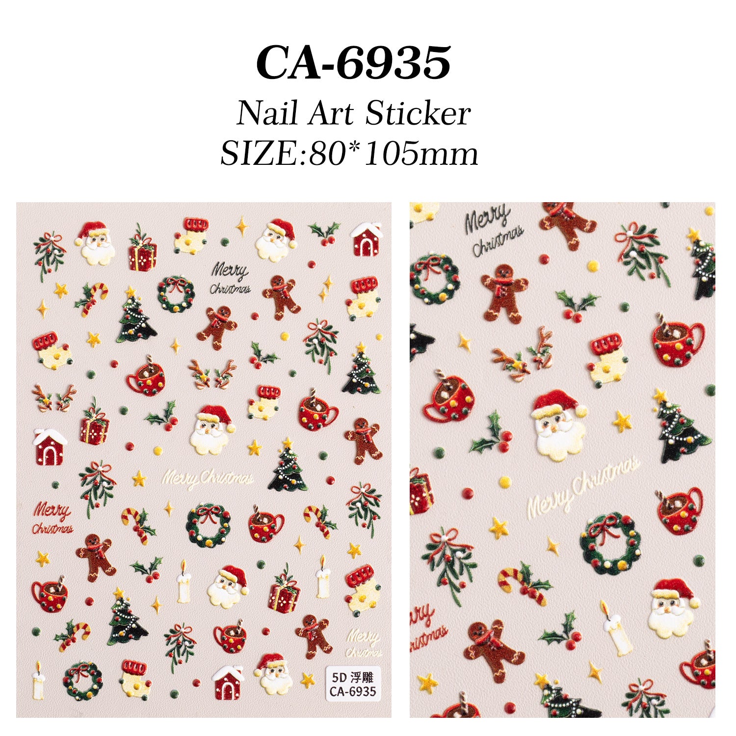 Christmas Atmosphere Nail Art Sticker 5D Embossed Three-dimensional Santa Elk Nail Sticker Ornament CA