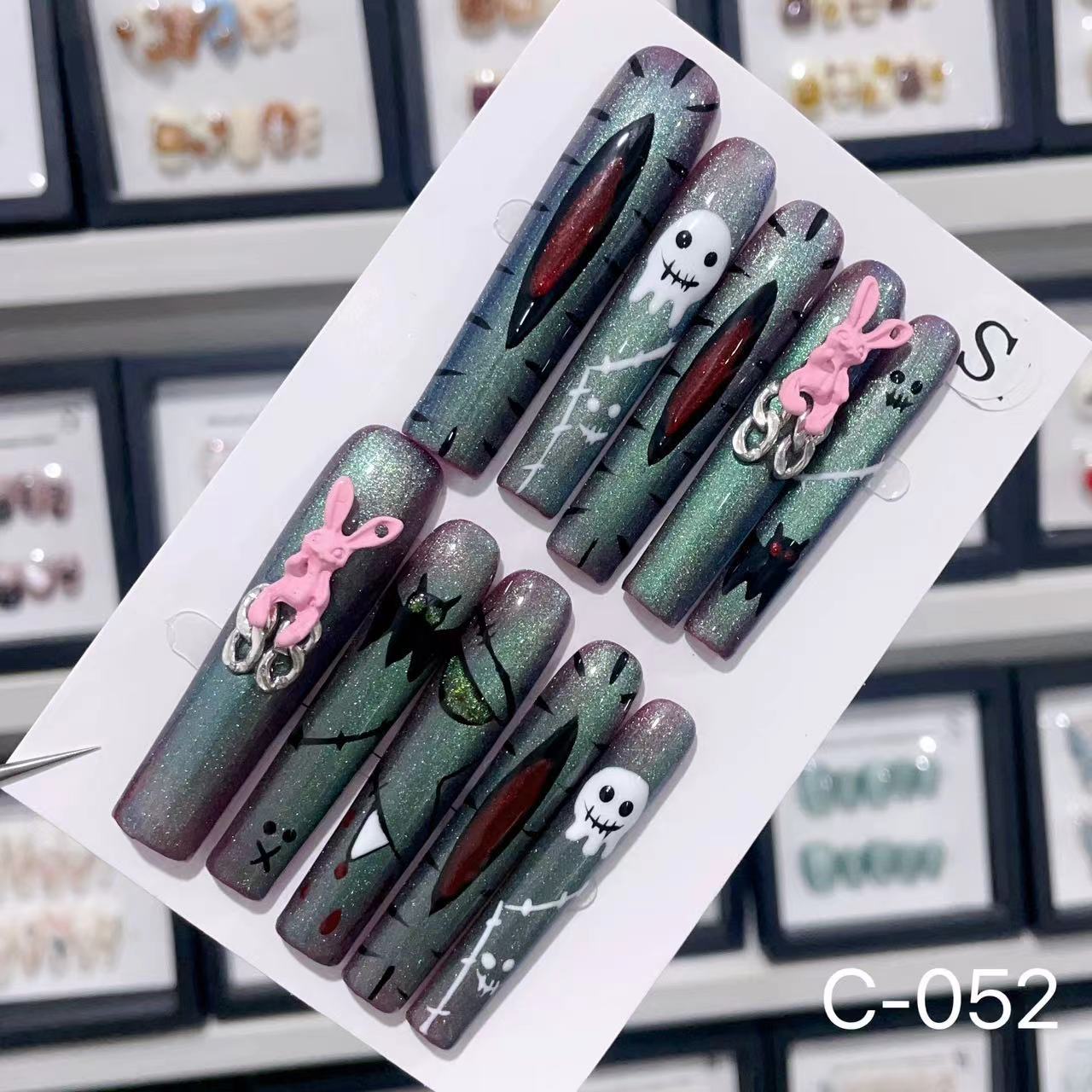 Extra Long 5.5cm Water Pipe Press-On Nails | Handmade Collection | Round Shape