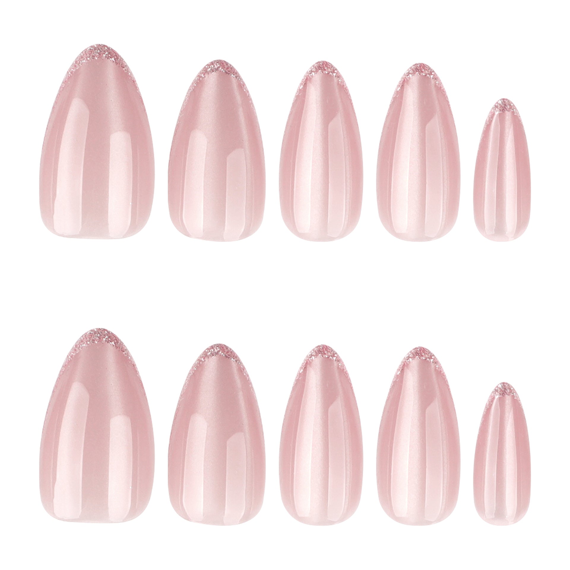 French glitter press-on nails almond shape nude cat eye glitter nail art