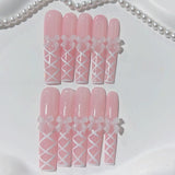 Soft Pink Bow Lace Sweet French Press On Nails