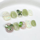 Handmade Press-on Nails new olivine summer small fresh white cute short nail art wearable nail sticker｜365nails