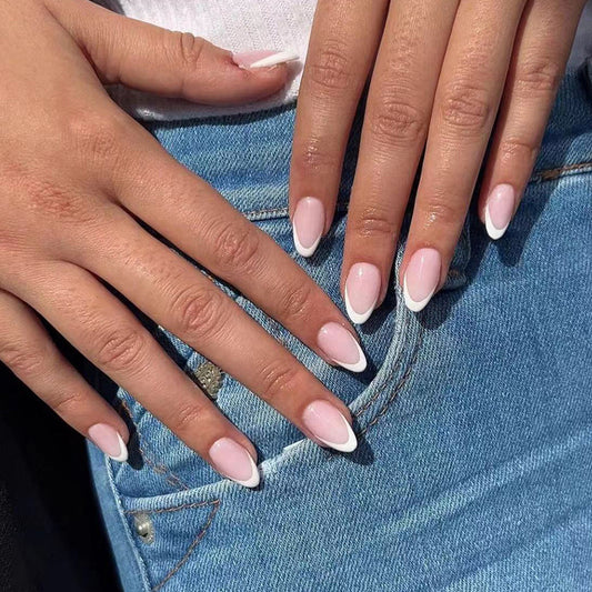 Simple French white edge  Wholesale finished nail patch  Short fake nail｜365nails