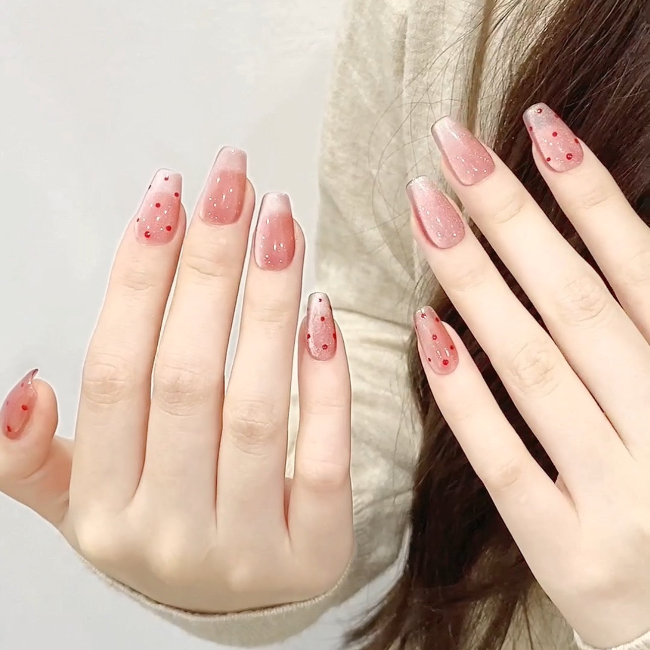 365nails: 장밋빛 도트 – 손그림 도트 수제 코핀형 네일