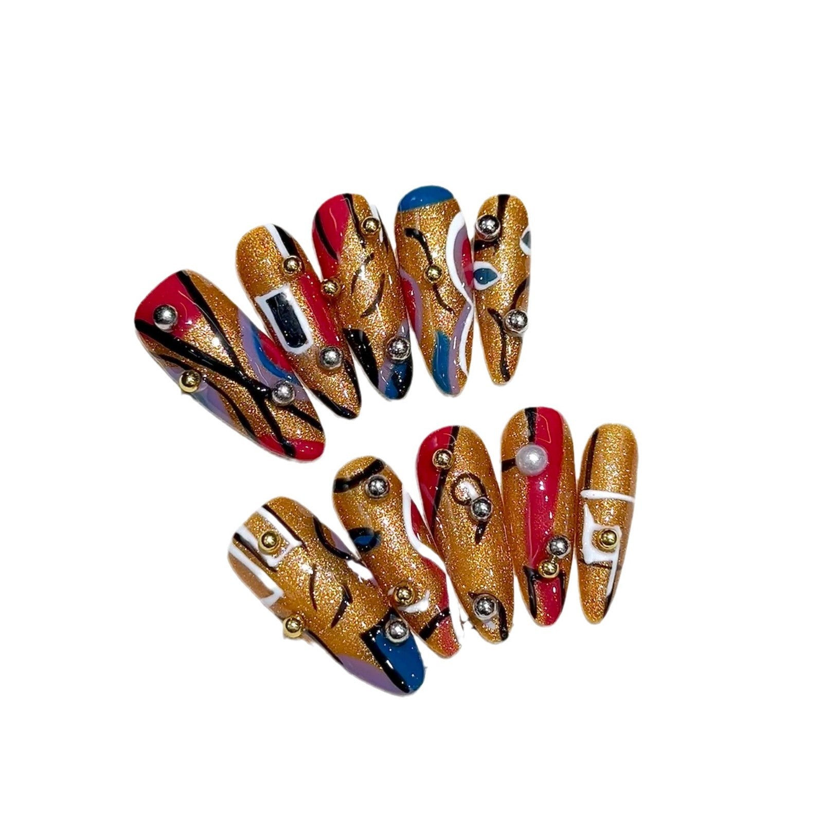 Uñas postizas de lujo, ligeras y hechas a mano, con una línea de colores que combinan y se pueden quitar | 365nails