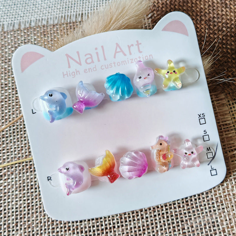 365nails：「海洋奇想」— 手工製可愛短款橢圓形穿戴甲（海洋生物圖案）
