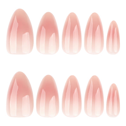 Simple nude blush smudge white almonds press-on nails