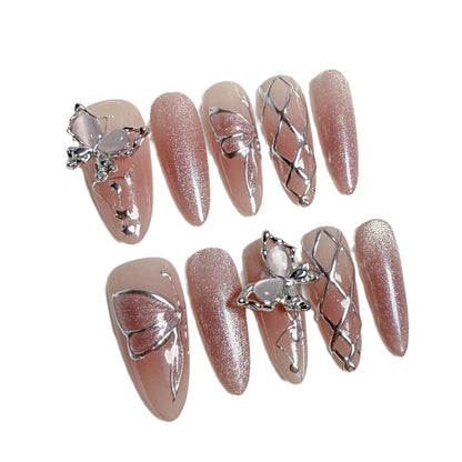 Handemade press on nails Sweet Ice Clear Blush Nail Hand Painted Rhombus Advanced Nail Patch Factory Wholesale｜365nails