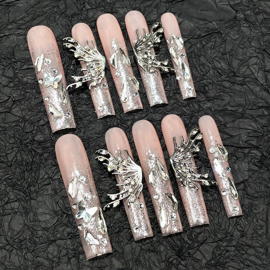 Sweet Cool Spice Girl Handmade Press-on Nails Explosion Heavy Industry Europe and America Super Long Water Pipe Nail Patch Wearable Nail Patch｜365nails