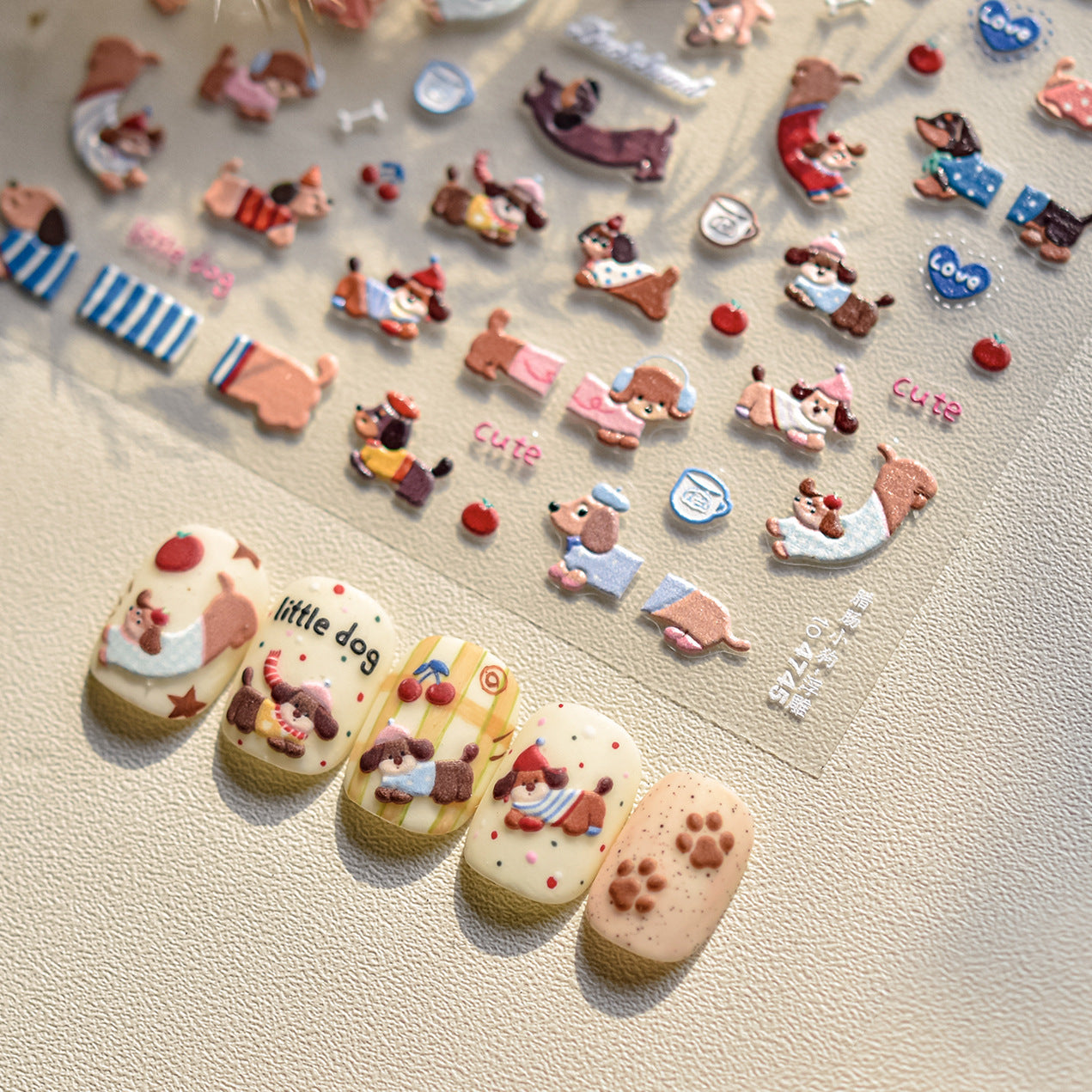 3D Embossed Dachshund Nail Stickers – Cute Puppy Paw Print Set