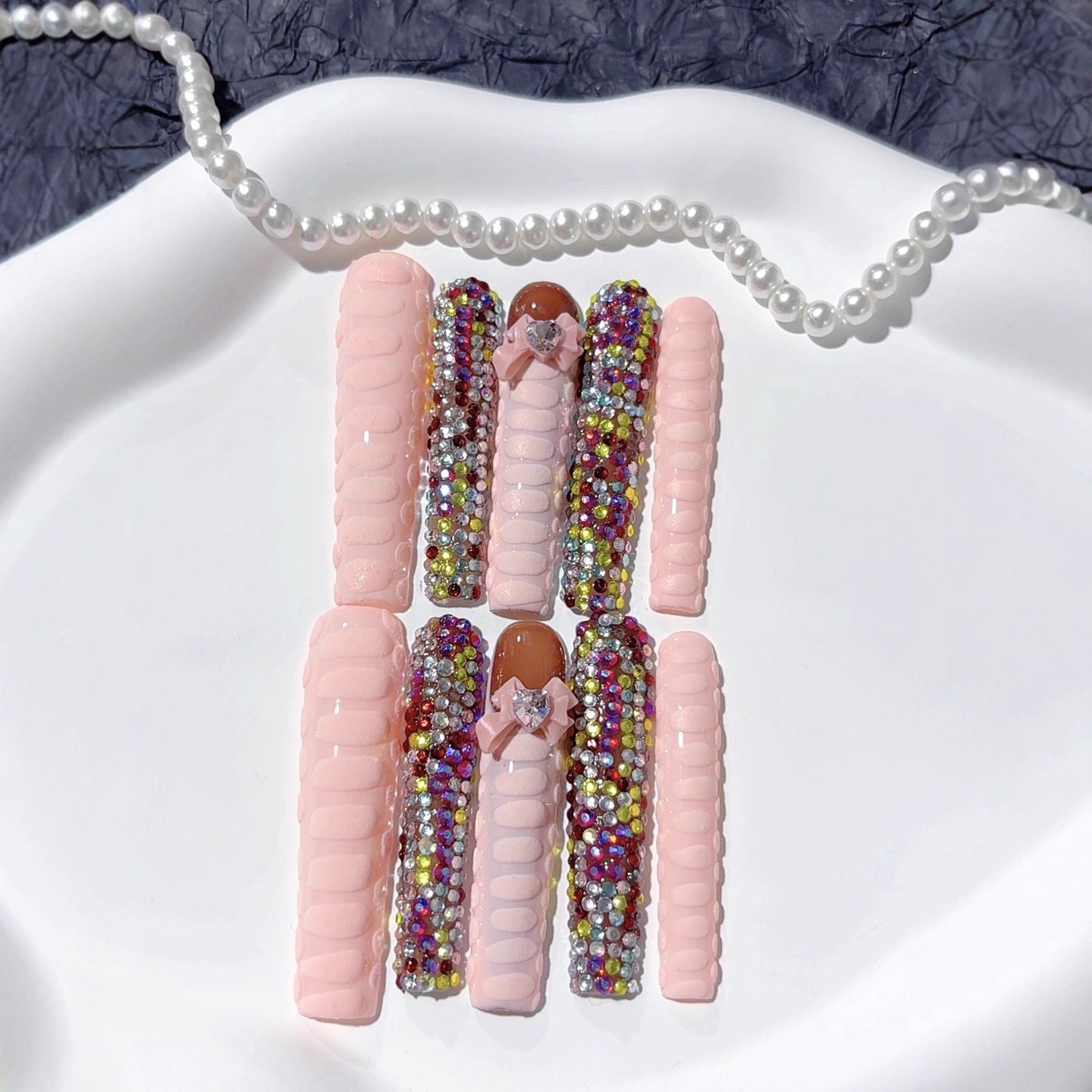 Rainbow Crystal Texture Press On Nails