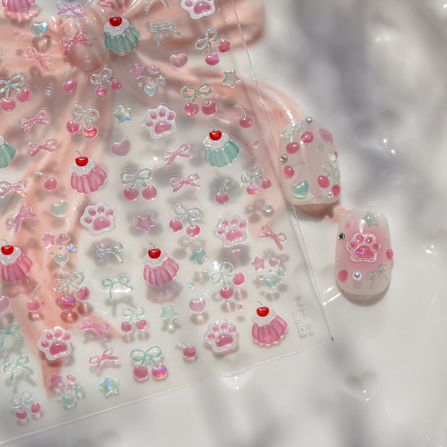 Jelly Dessert Collection: "Jelly Cherry & Cupcake" – 3D Embossed Nail Sticker