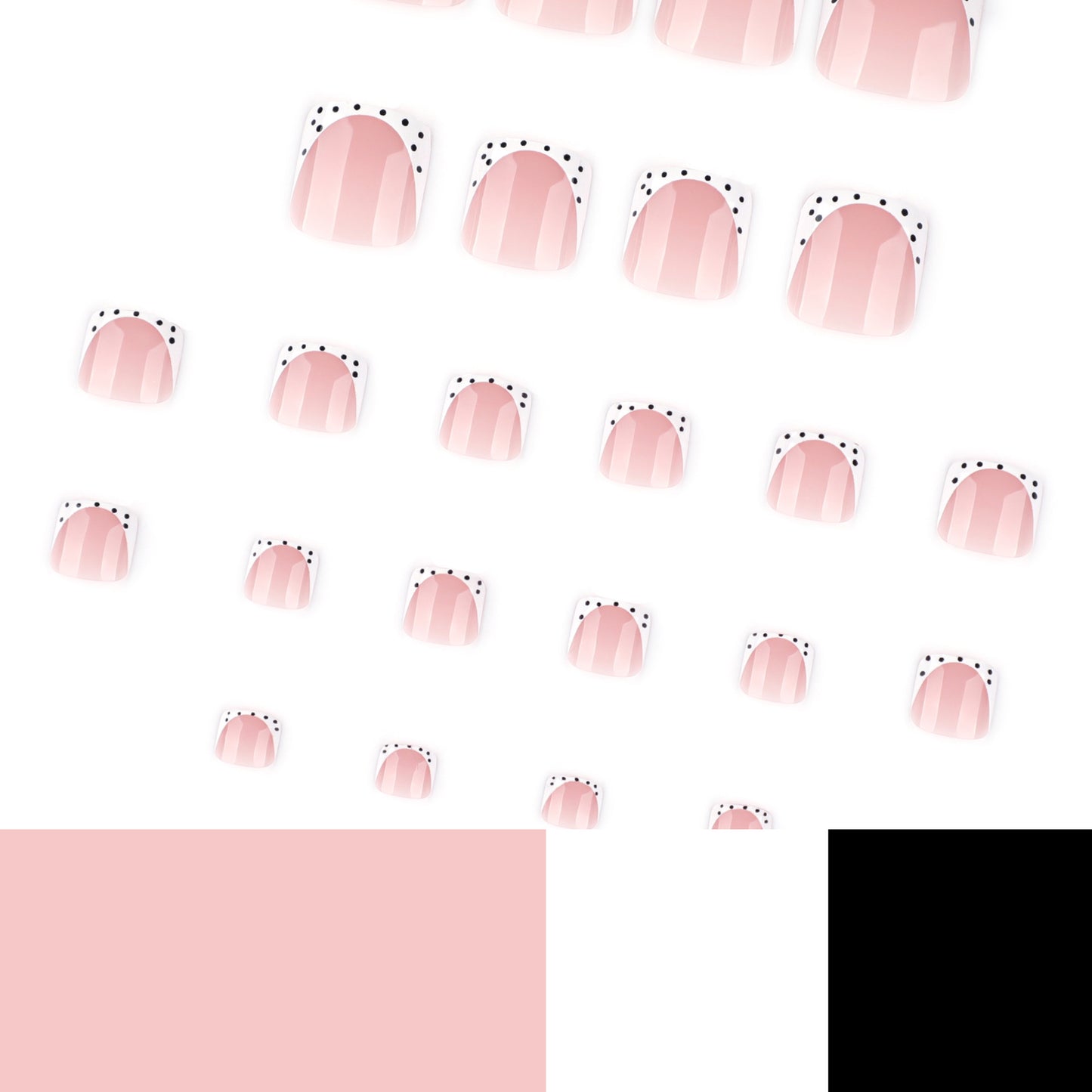 Simple french white toenail tips with black polka dot design