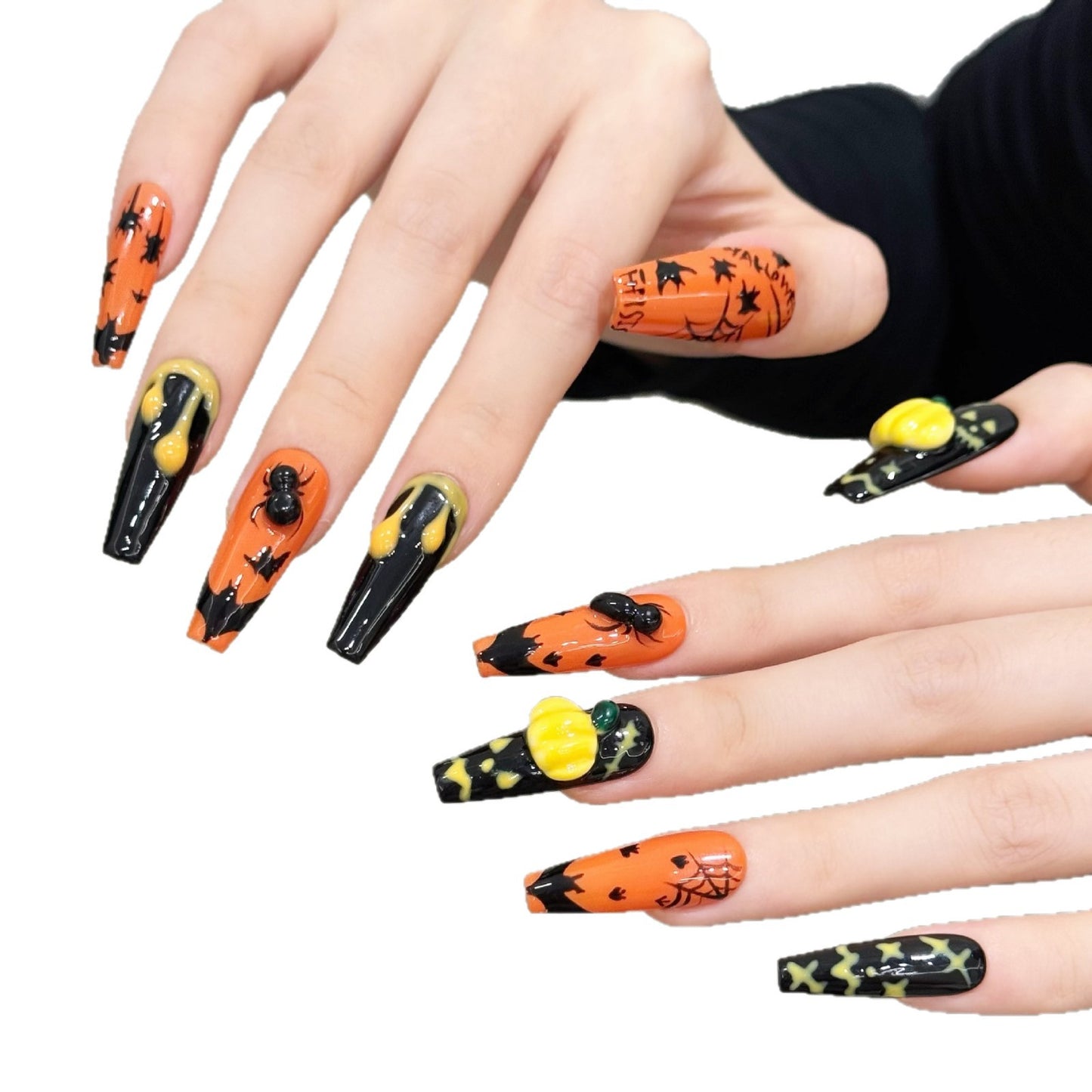 Halloween Pumpkin Spider Black Orange Press On Nails