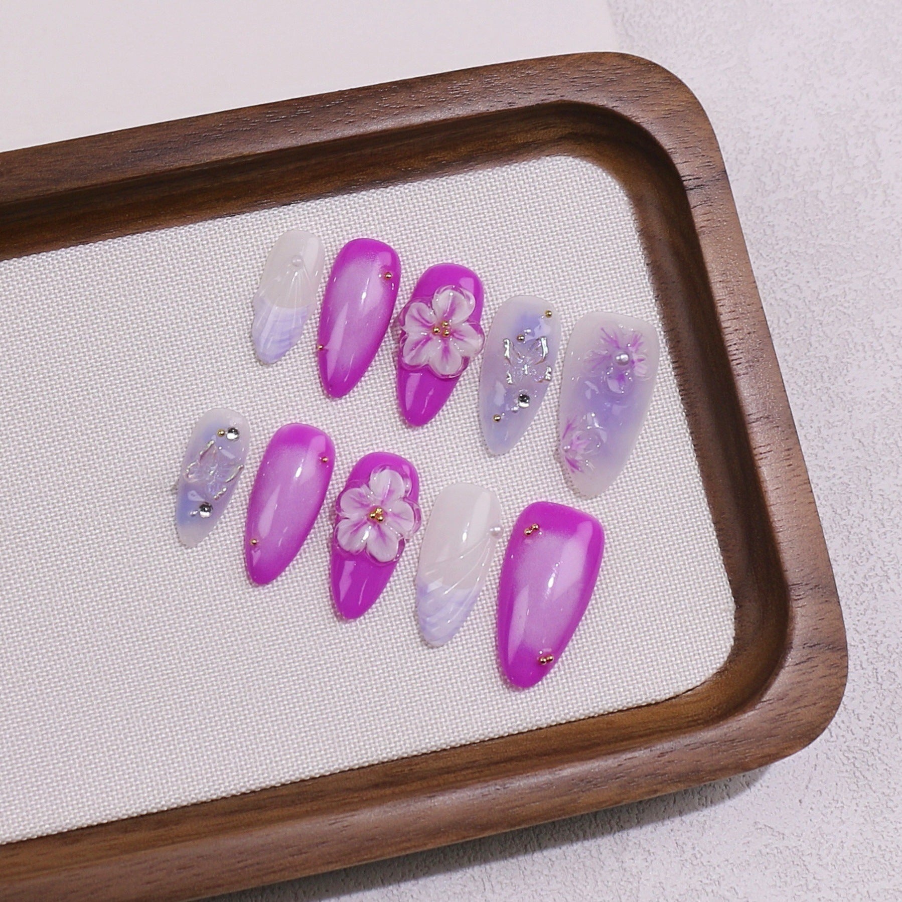 365nails-Amethyst Dream: "Névoa Púrpura" – Unhas Postiças Longas Amendoadas Feitas à Mão