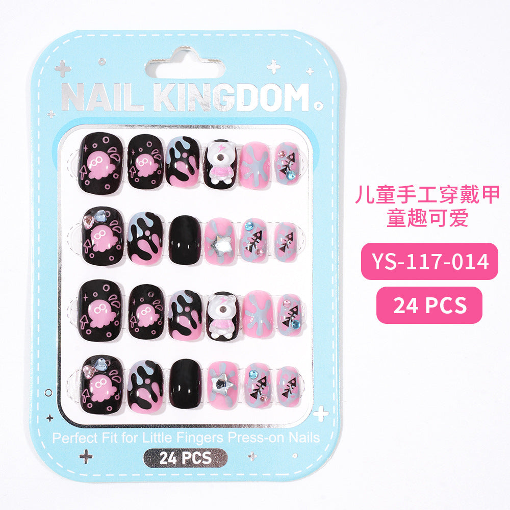 Children's Nail Art Nail Sticker Girl Cartoon 24 Nail Art Sticker Cute Removable press on nails With Drill