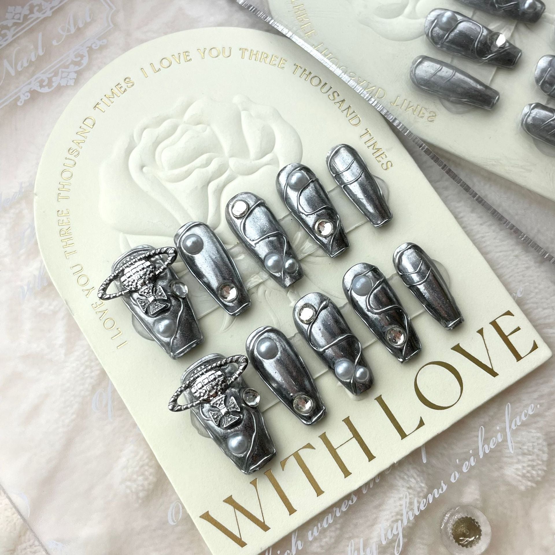 [Foto real hecha a mano] La Reina Madre de Occidente lleva un dedo de viento de plata brillante de las Spice Girl que se puede usar repetidamente | 365nails