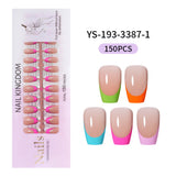 Nail Tips French press on nails  explosion five-color rectangular versatile removable patch manicure 150 pieces fake nail piece