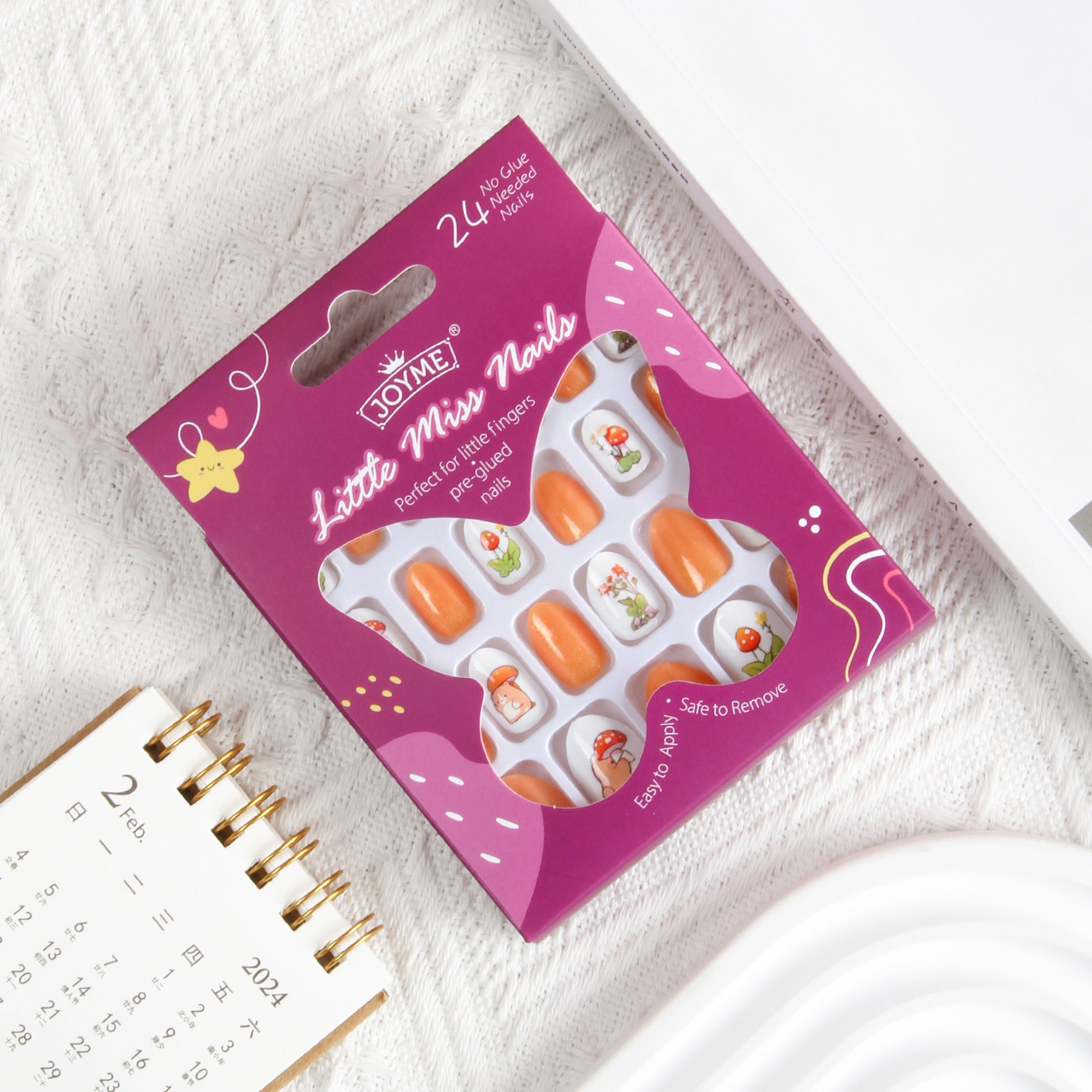 Kids press-on nails Cartoon Mushroom Bear Self-Adhesive Nail Art Pointed Almond Nail 24 Pieces Hot Sale