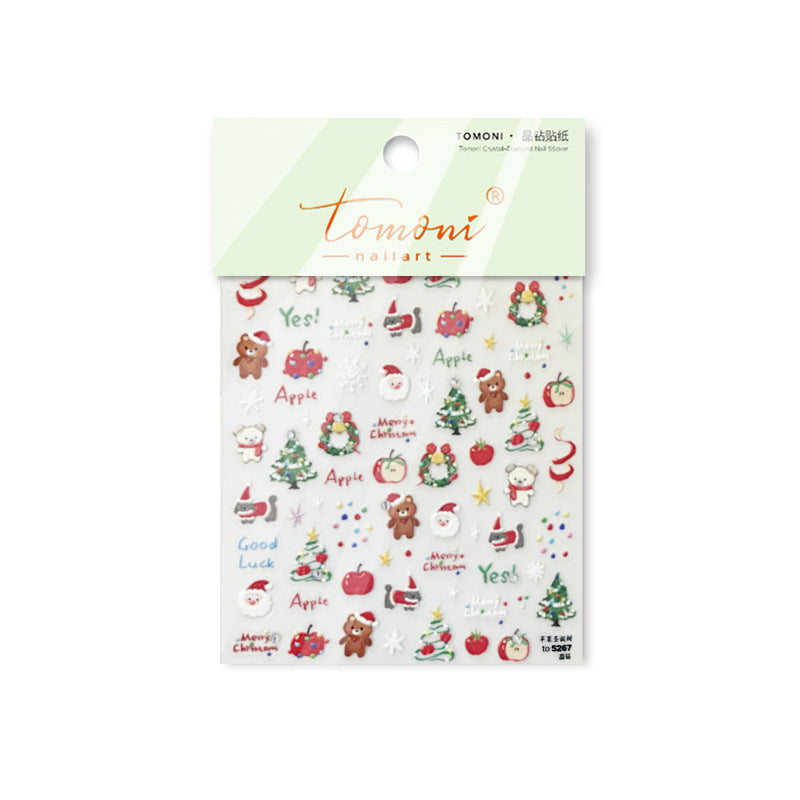 Cute Christmas Bear & Festive Doodle: "Merry Beary Christmas" – 5D Embossed Nail Sticker