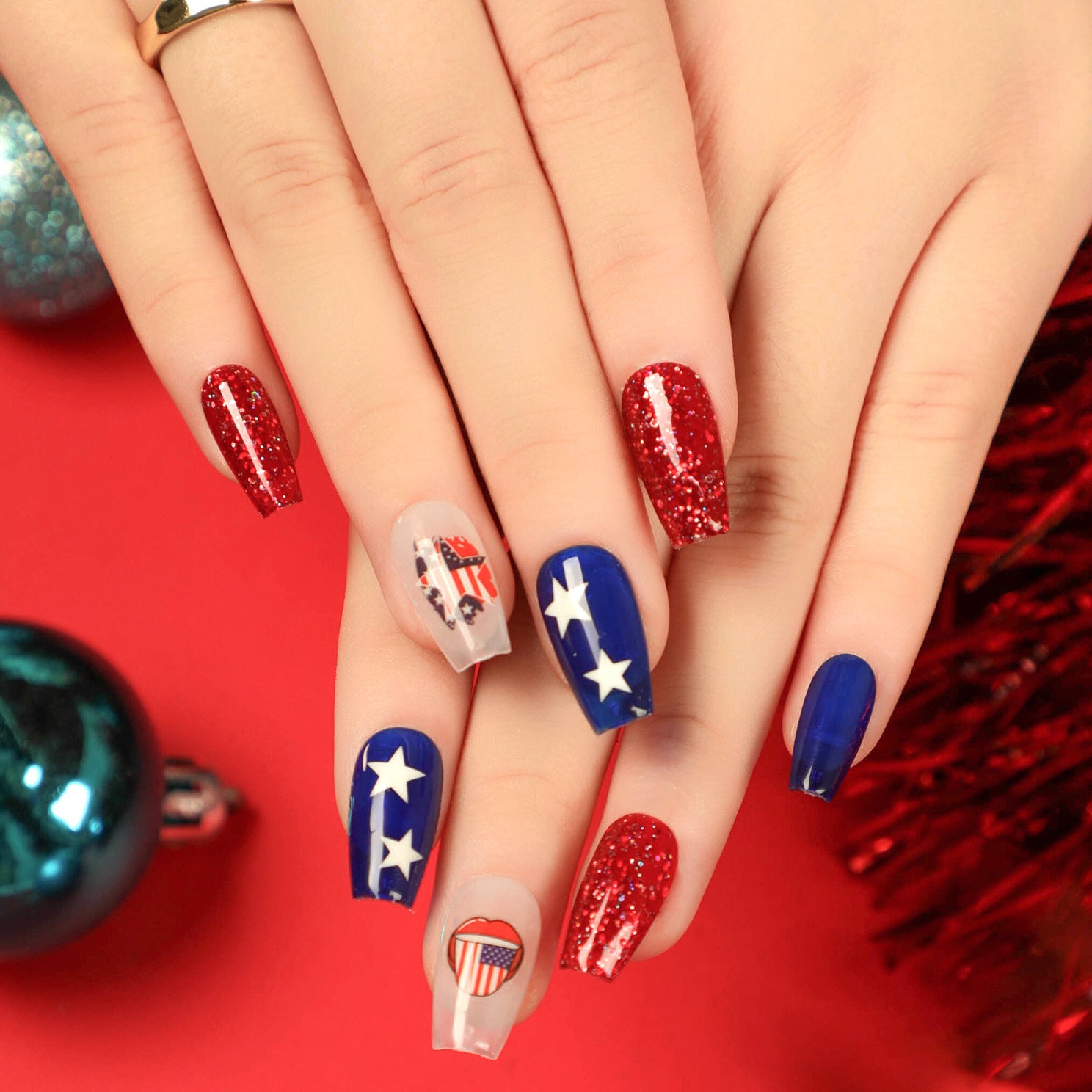 獨立日主題 芭蕾形穿戴甲片 完成品（批發）｜365nails