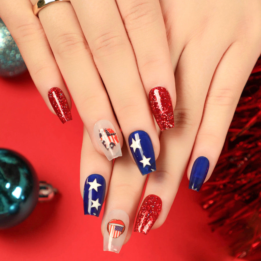 Independence Day Wear Nail Nail Tablets Finished Products Wholesale Ballet Nail False Nail Nail Tablets Press on Nails｜365nails