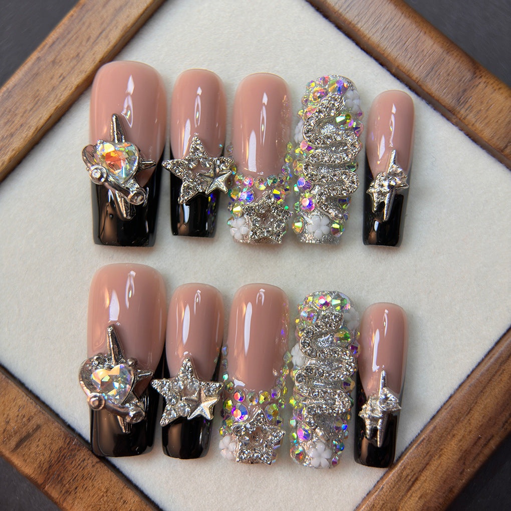 Black Star Crystal Luxury Press-On Nails