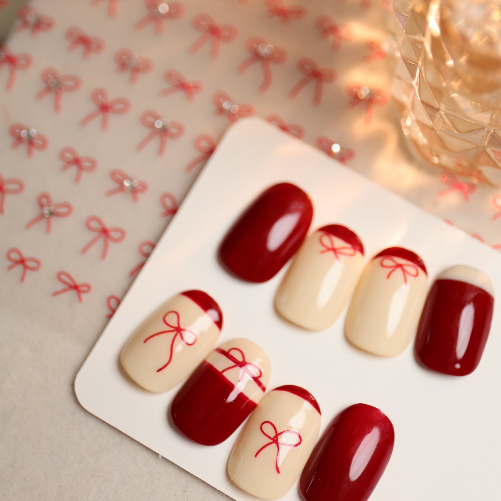 Minimalist Black Bow: "Elegant Crystal Bow" – 5D Embossed Nail Sticker