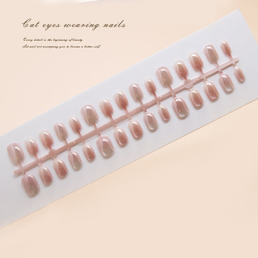 Pontas de unha pré-fabricadas, unhas de pressão, rosa claro, espelho removível, luz perseguindo, olho de gato, pedaço de unha curta, remendo de unha T ｜365nails