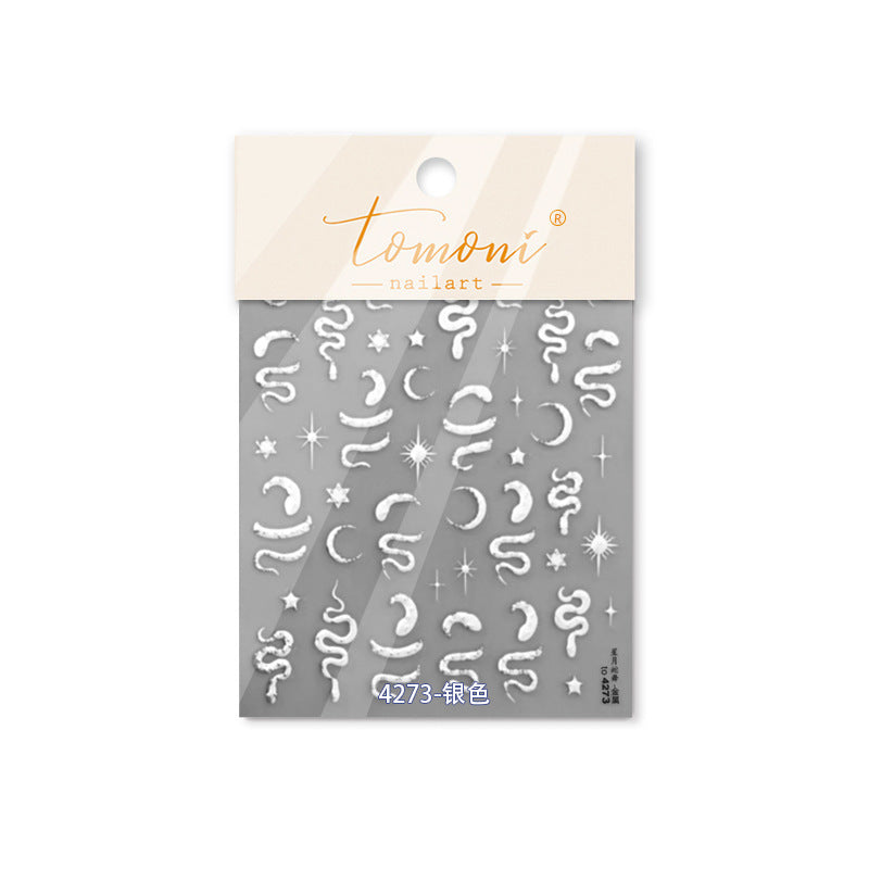 Holographic Pink Snake & Star Nail Stickers – 5D Embossed Edgy Celestial Set