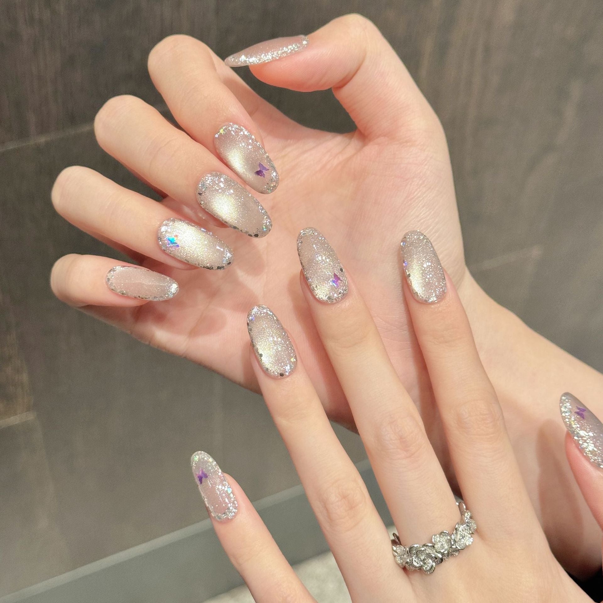 365nails: "Starlight Kiss" – Iridescent Cat Eye Butterfly Handmade Nails