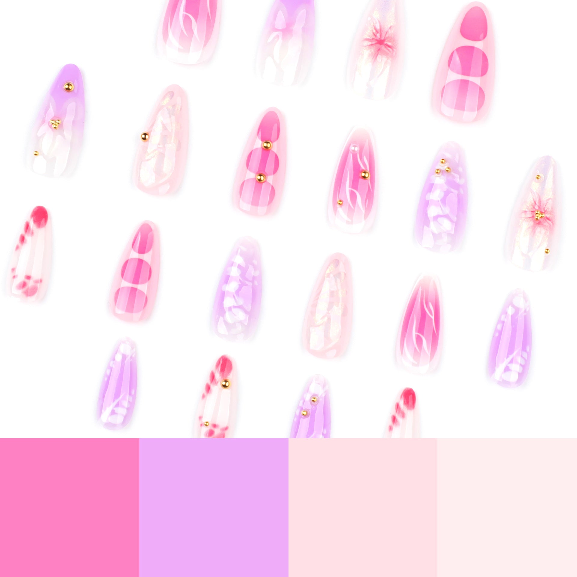 3D three-dimensional flower pink smudge press-on nails