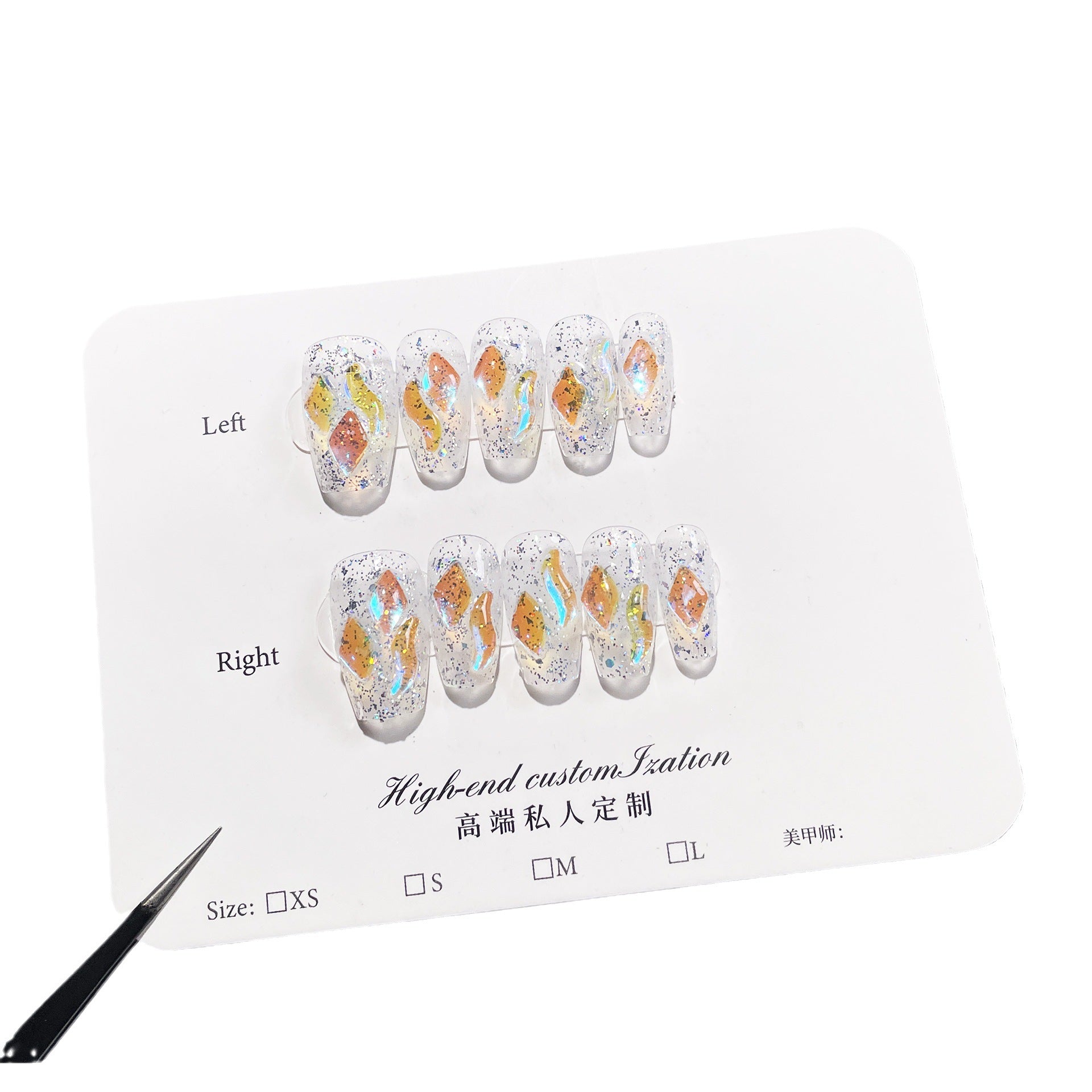 手工製短款穿戴甲：暖光精靈與極光水鑽成品｜365nails