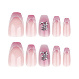 Unhas postiças francesas 3D tridimensional com ondulação de gota d'água blush, arte de unha postiça com remendo de unha com caracteres chineses, produto finalizado ｜ 365nails