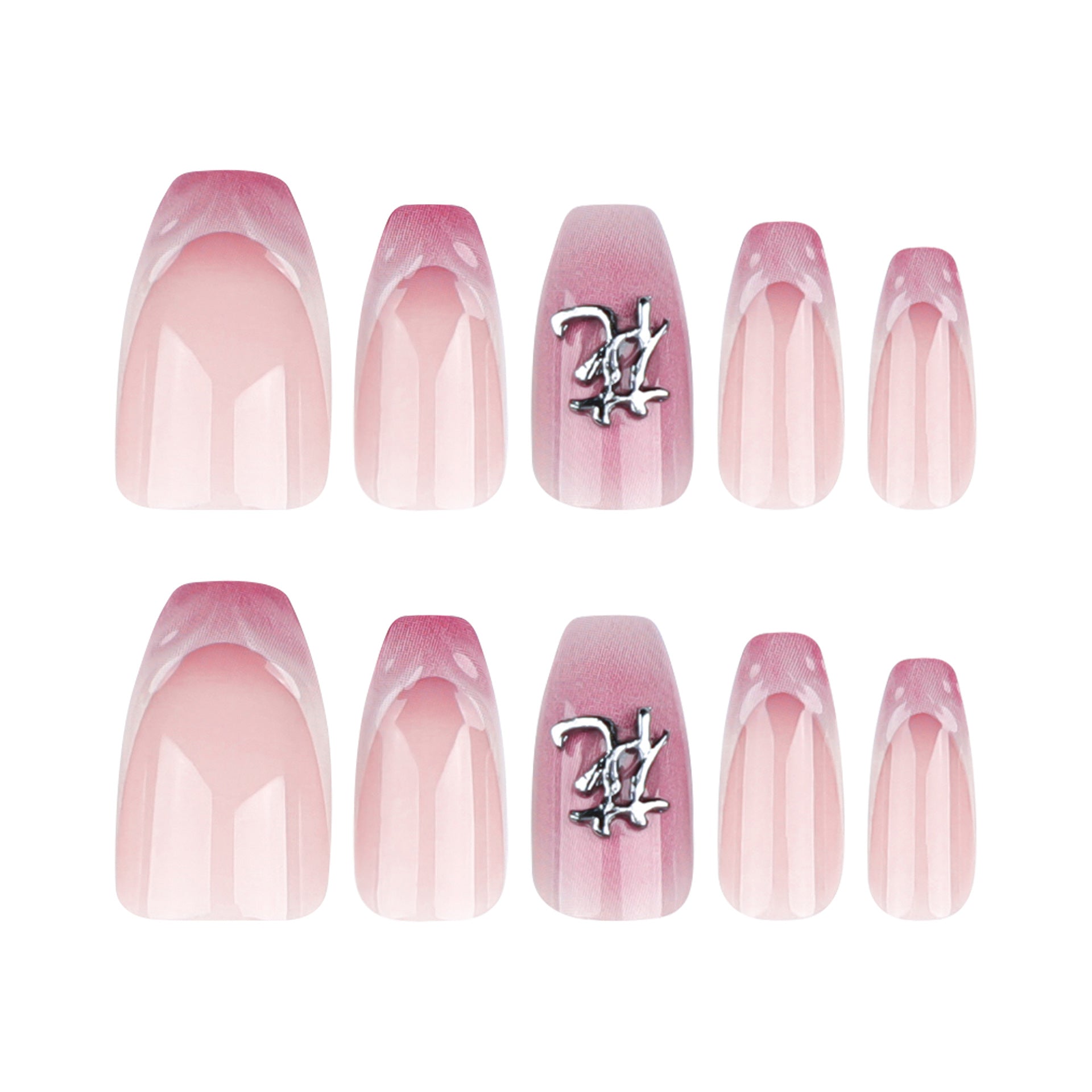 Unhas postiças francesas 3D tridimensional com ondulação de gota d'água blush, arte de unha postiça com remendo de unha com caracteres chineses, produto finalizado ｜ 365nails