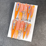 Orange Gradient Butterfly Crystal Stiletto Press On Nails