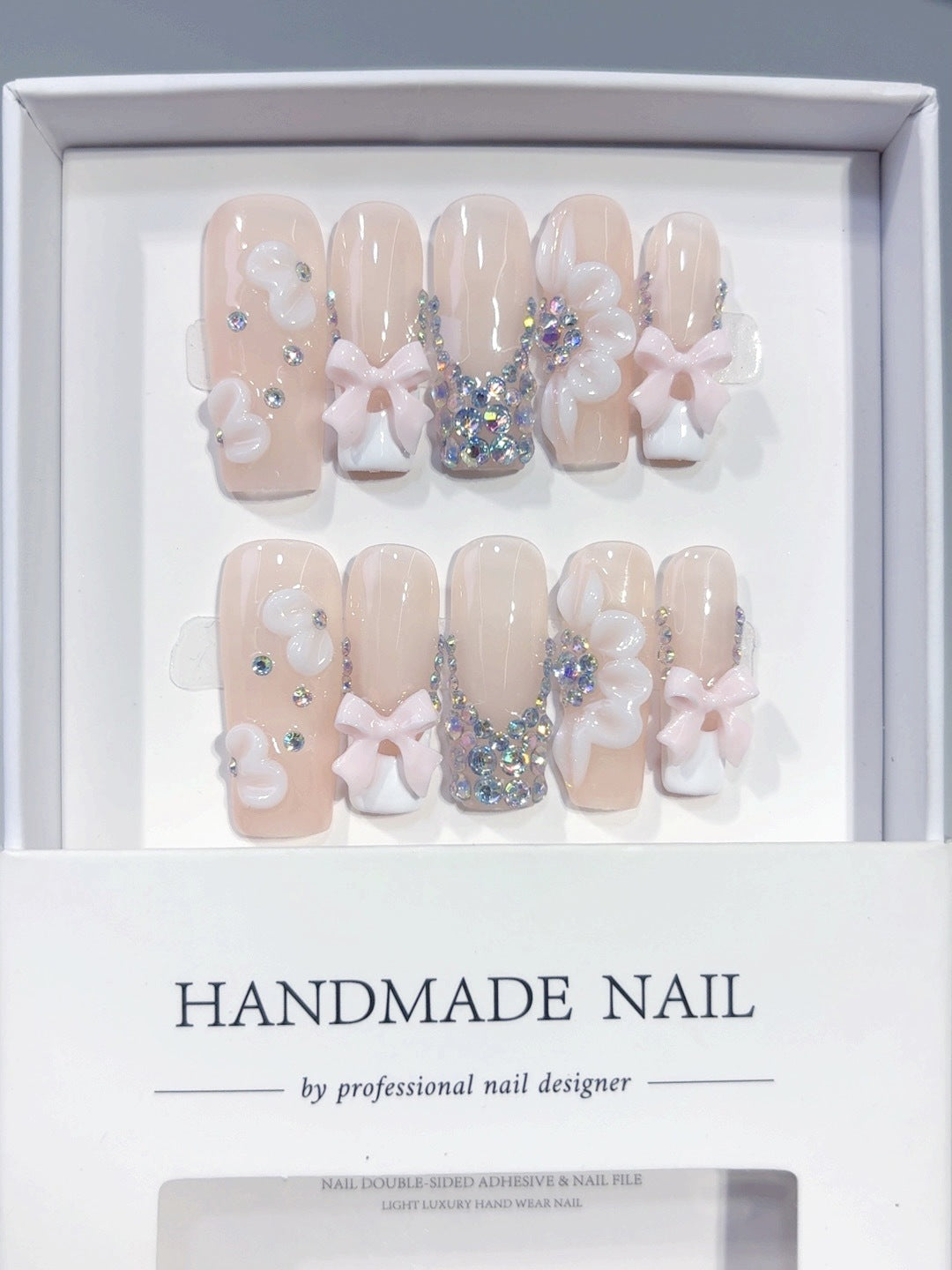 Coquette Bow Dream: "Pink & White" – Square Press-On Nails