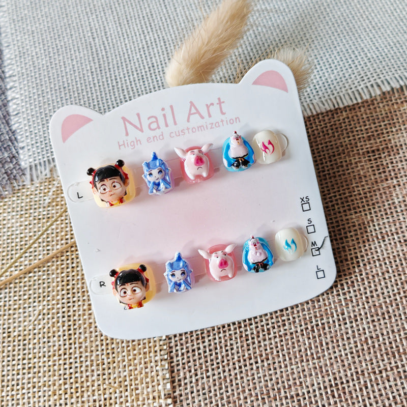 365nails-Ne Zha Kids Series: "Magic Hero Squad" – Short Square Kids Nail Art