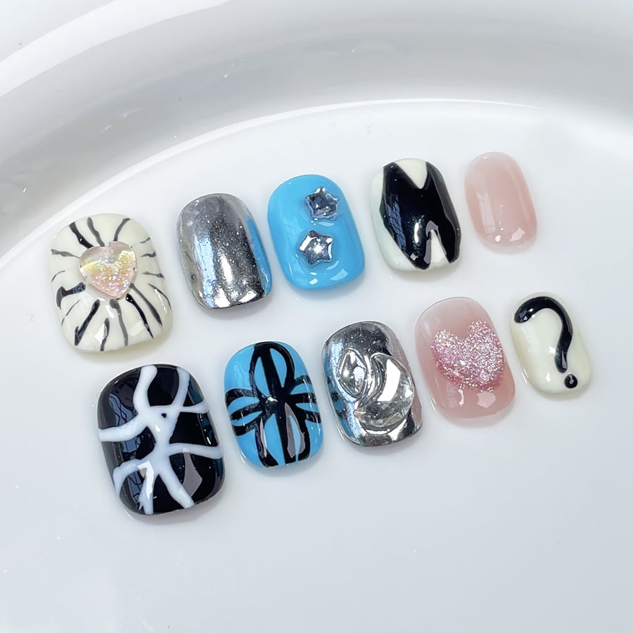 Parche para uñas corto, hecho a mano, desgastado, pintado a mano, adhesivo para uñas, venta al por mayor | 365nails