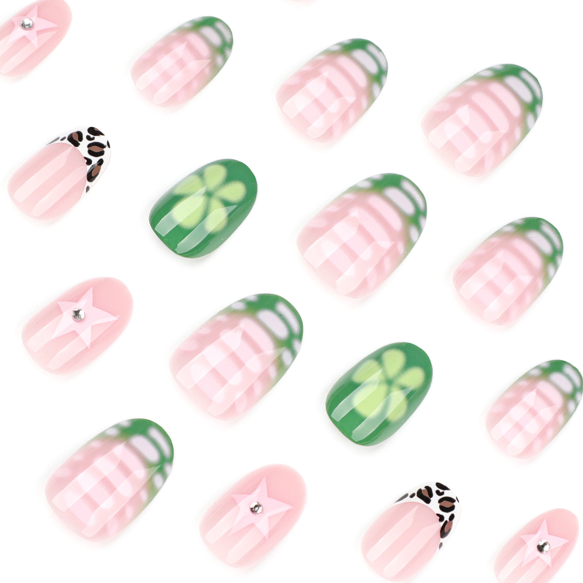 Fresh green short round short wear nail summer new foreign trade hot-selling nail piece press on nails