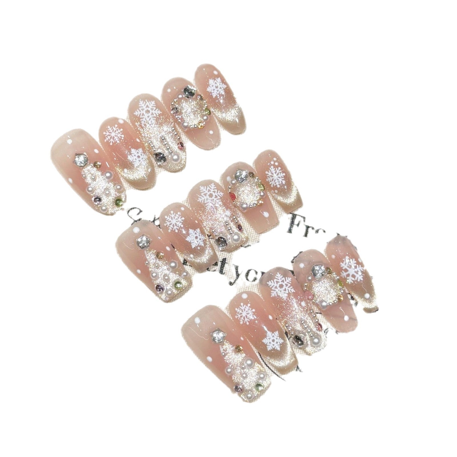 Christmas Ice Crystal Press‑On Nails – Snowflake Glitter Design