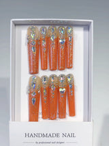 Orange Crystal Shimmer Press On Nails
