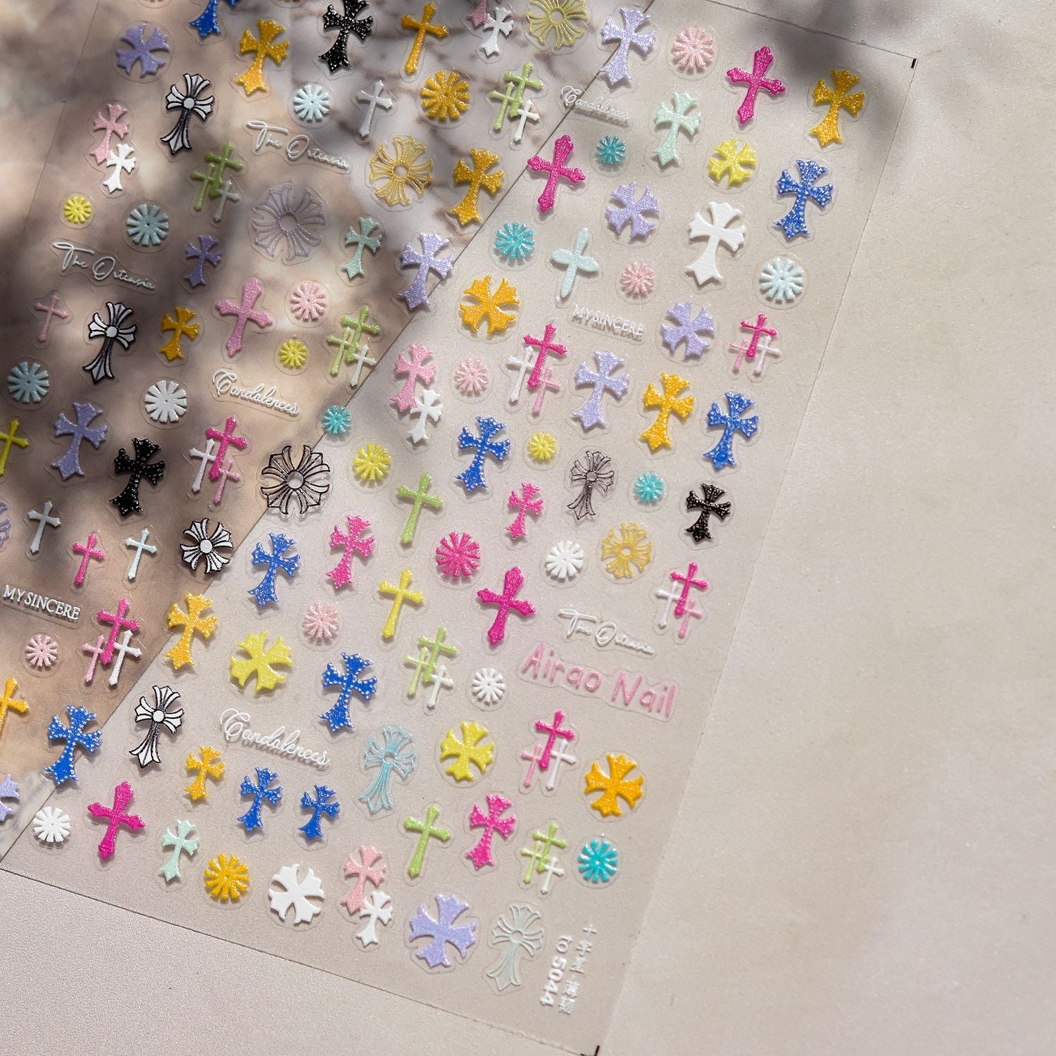 Gothic Cross: "Rainbow Faith" – 3D Embossed Nail Sticker
