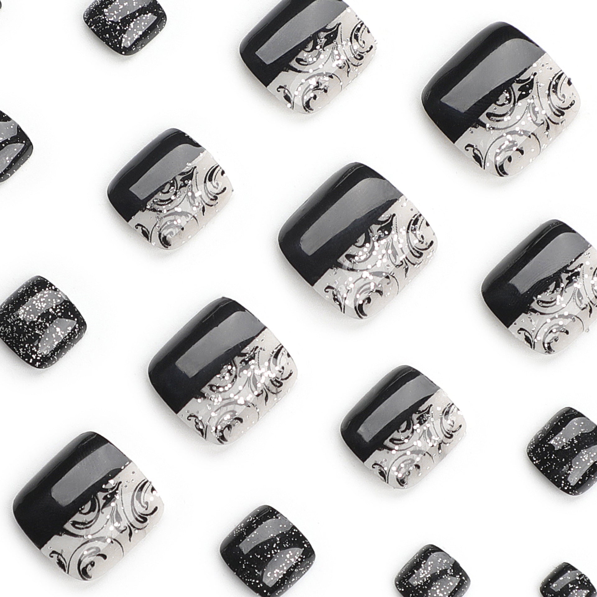 簡約純色足部甲貼 批發 經典黑拼接 亮粉短款｜365nails