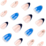 Blue Smudge Simple French Almond Short press-on nails