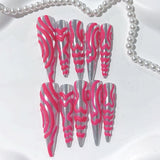 Hot Pink Metallic Wave Statement Press On Nails