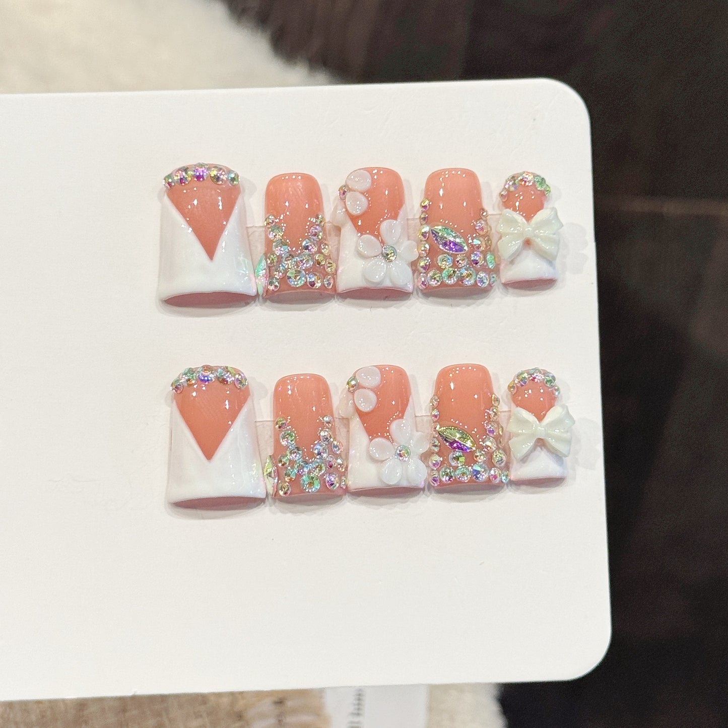 Pink Butterfly Crystal Press On Nails